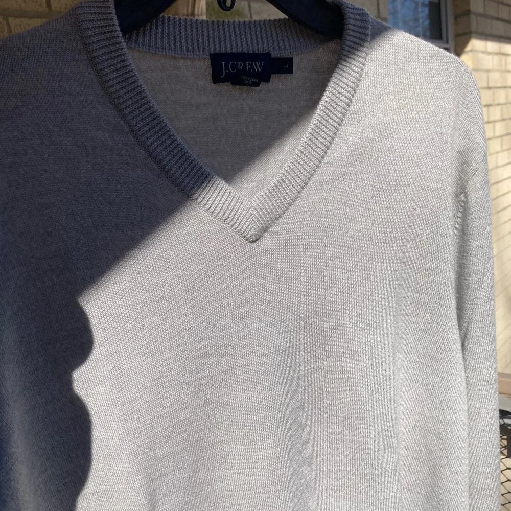 J Crew 100% Wool Gray V Neck Sweater